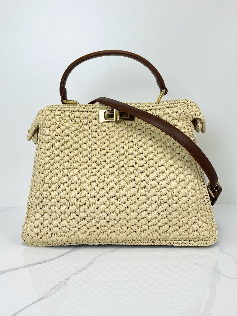 Fendi Medium Raffia Peekaboo ISeeU Bag
